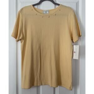 Susan Bristol New Women's 100%Cotton Yellow Waffle Knit Top Size Large